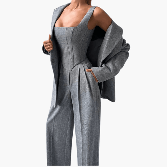 Women's 3 piece suit set with blazer corset and trousers
