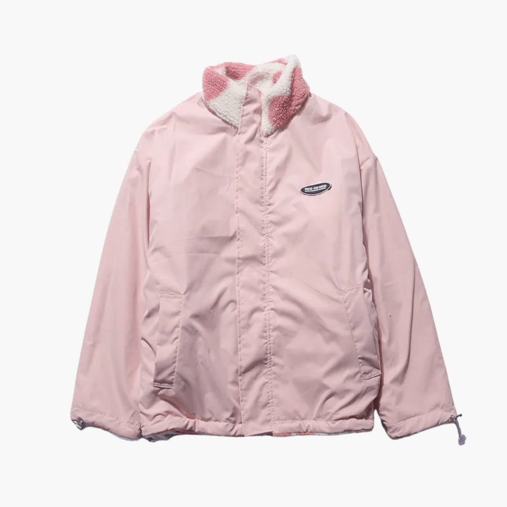 Reversible Heart Print Sherpa Jacket - Women's Winter Fleece