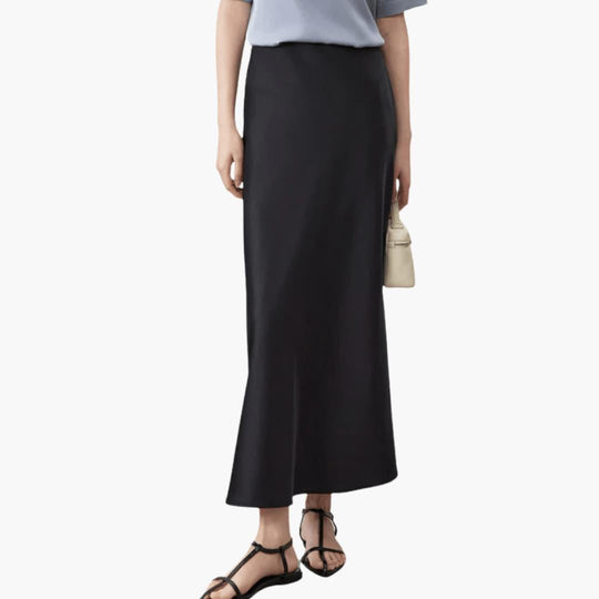 High-Waisted Satin Midi Skirt - Elegant & Versatile for Women