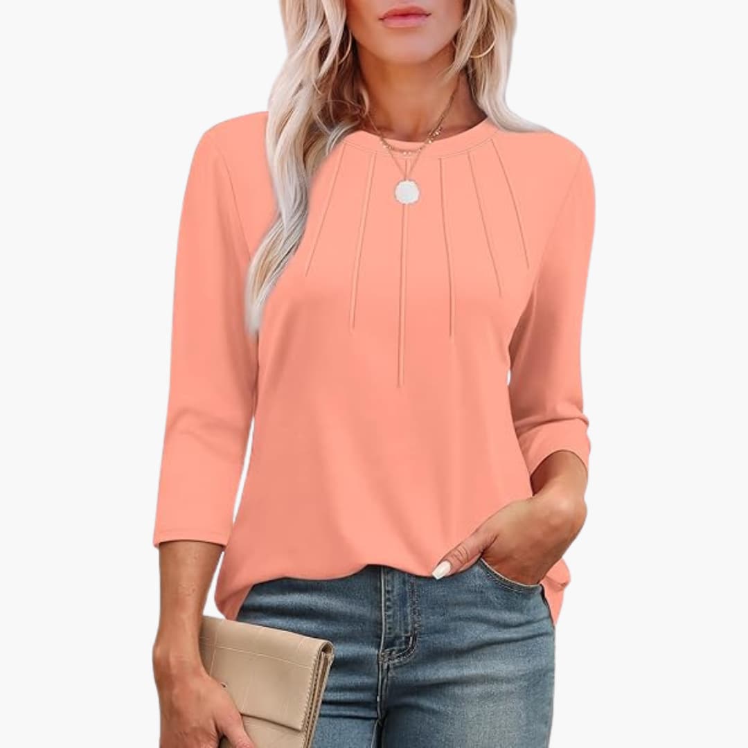 Women’s tunic top with 3/4 sleeves and crew neck