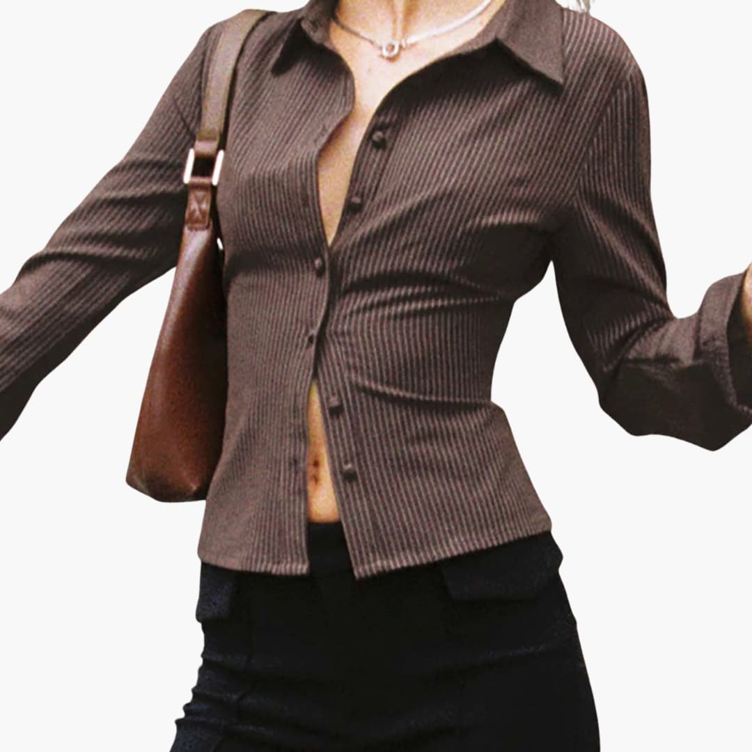 Women’s button-front blouse with flared sleeves and collar