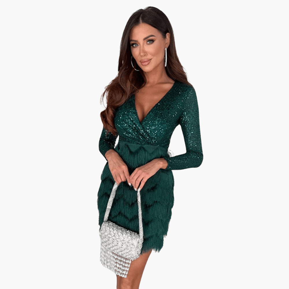 V-Neck Lace Fringe Bodycon Dress - Party Dress for Women