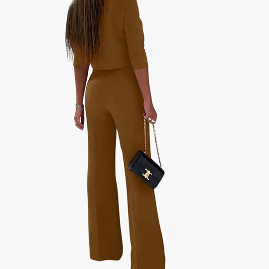 Women’s two-piece set with cropped top and wide-leg trousers