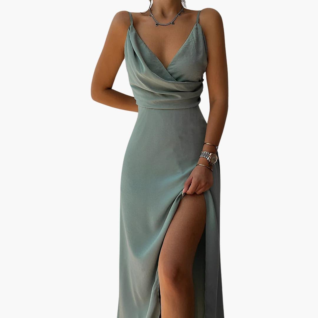 Elegant V-Neck Maxi Dress - Formal Evening Wear for Women