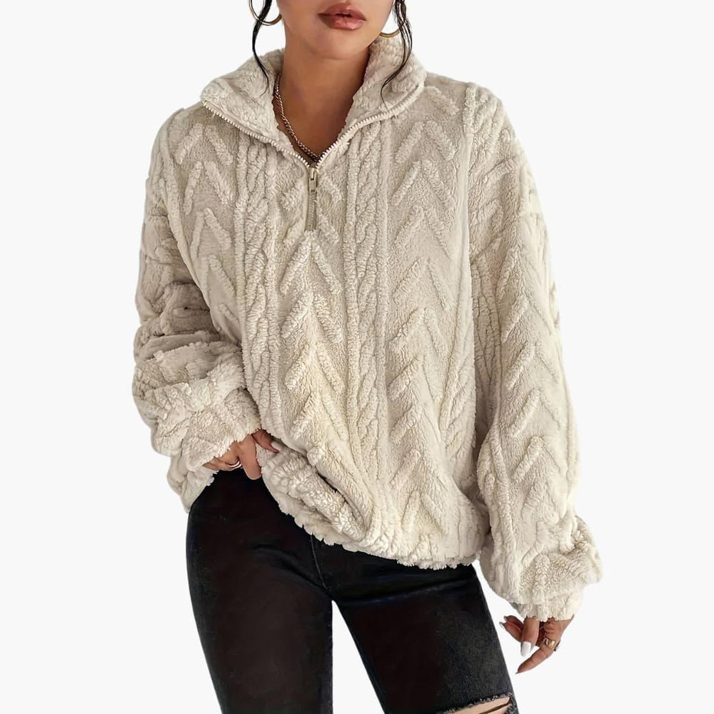 Cable Knit Half-Zip Fleece Sweatshirt - Cosy Fit for Women - IsabellaMae