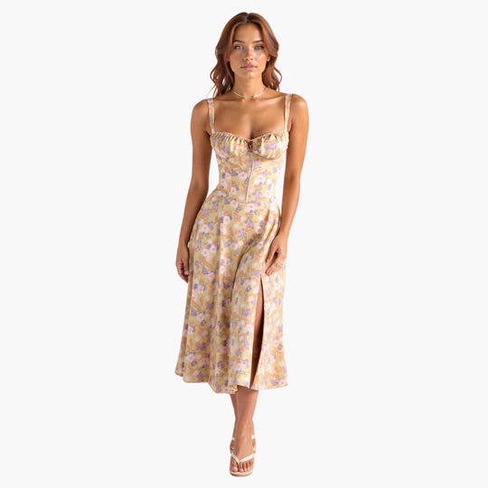 Waist Tie Midi Dress for Women - Elegant and Flattering Fit