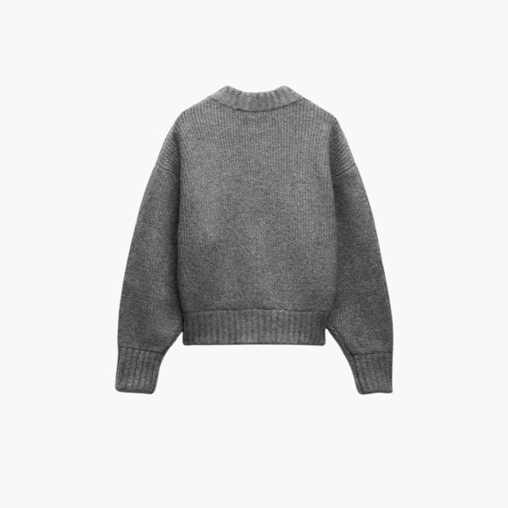 Cropped Knit Cardigan - Chunky Zip-Up Knitted Style for Women
