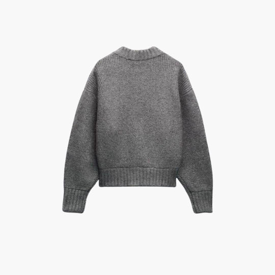 Cropped Knit Cardigan - Chunky Zip-Up Knitted Style for Women