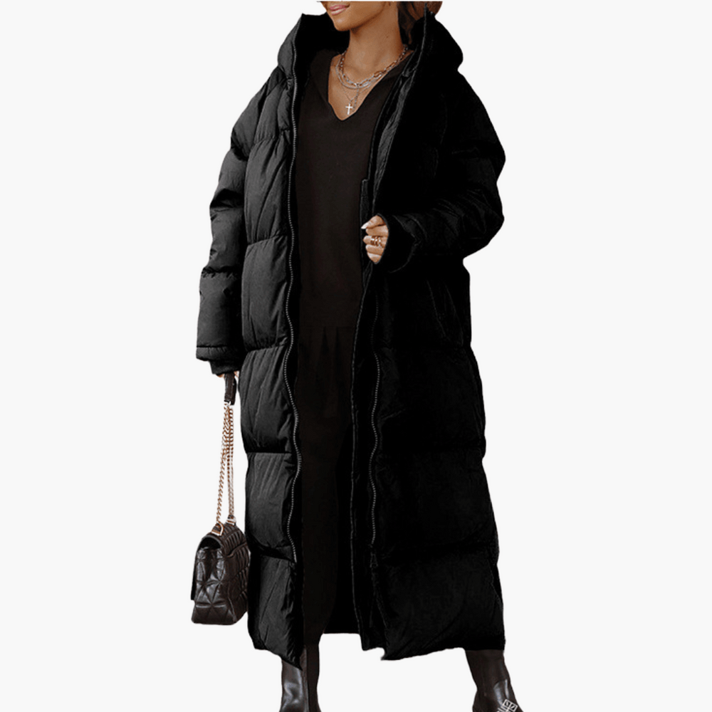Oversized Hooded Puffer Coat - Women's Quilted Winter Jacket