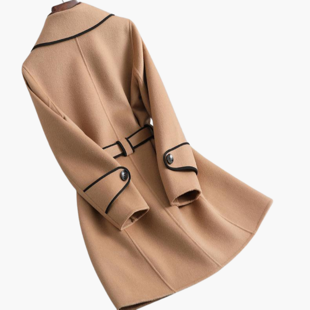 Chic Double-Breasted Trench Coat - Women's Wool Blend Wrap