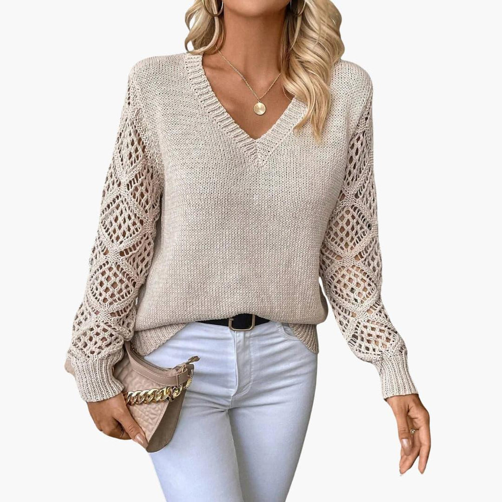 Jade | Stylish V-Neck Sweater With Handmade Details - IsabellaMae