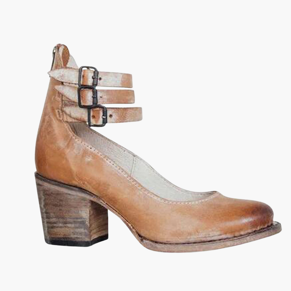 Stylish Women’s Ankle Boots - Chunky Heels with Buckles