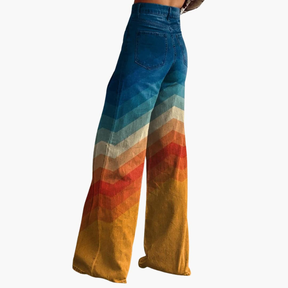 Women's wide-leg spring trousers with chevron pattern