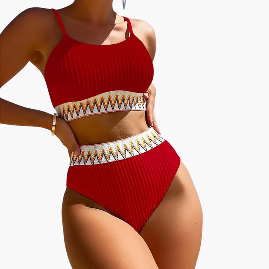 Women’s ribbed push-up bikini set with high-waisted bottom