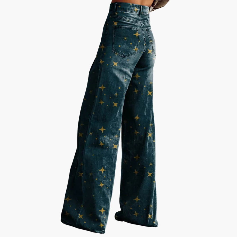 Women's wide-leg summer trousers with star print design