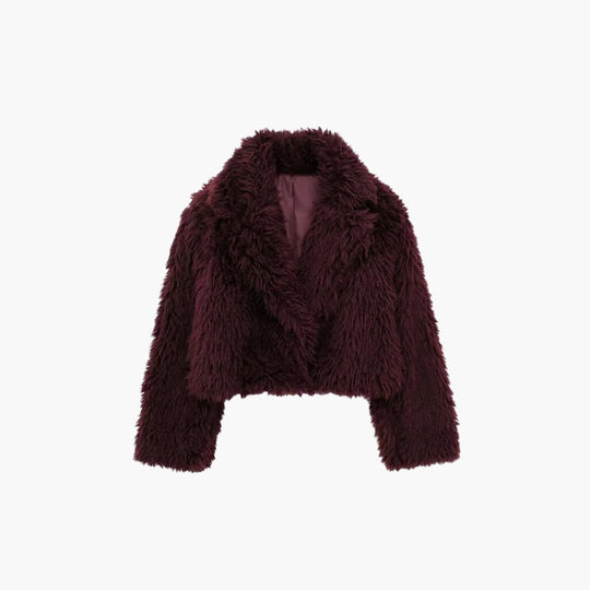 Cropped Fur Jacket - Women's Fluffy Winter Coat with Lapel