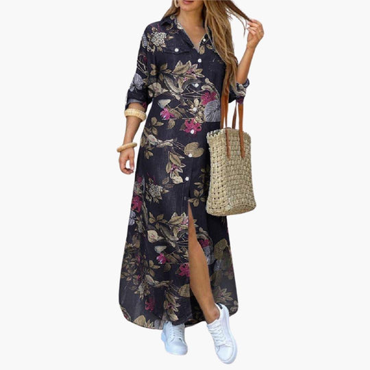 Loose Fit Cotton Midi Dress - Casual Everyday Wear for Women