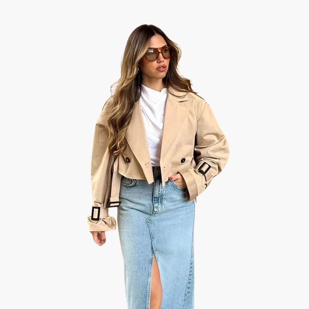 Cropped Trench Coat – Women's Double-Breasted Short Jacket