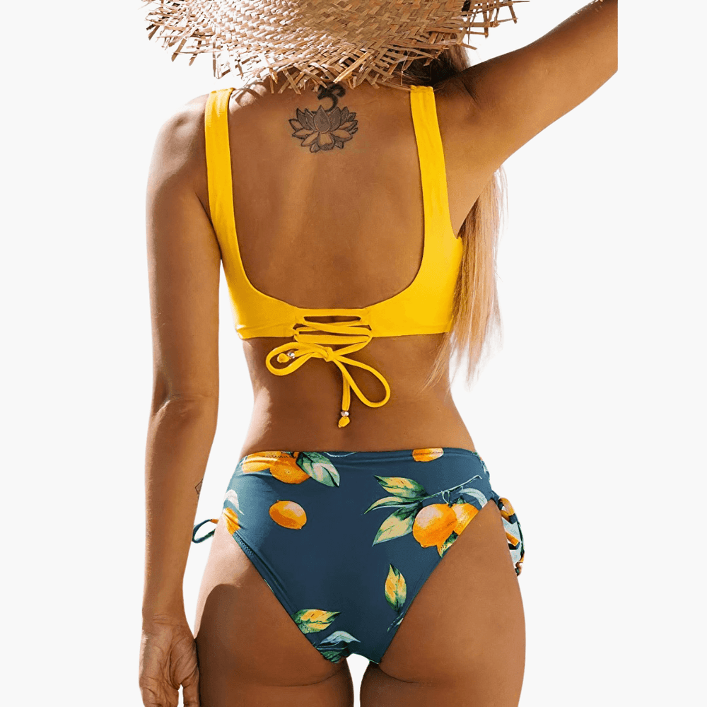 Two-Piece Bikini Set with V-Neck Top for Women - High Waisted Fit