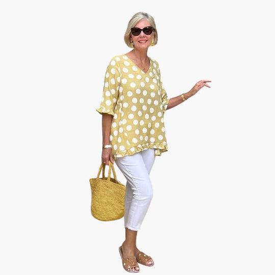Women’s relaxed-fit blouse with polka dots and 3/4 sleeves