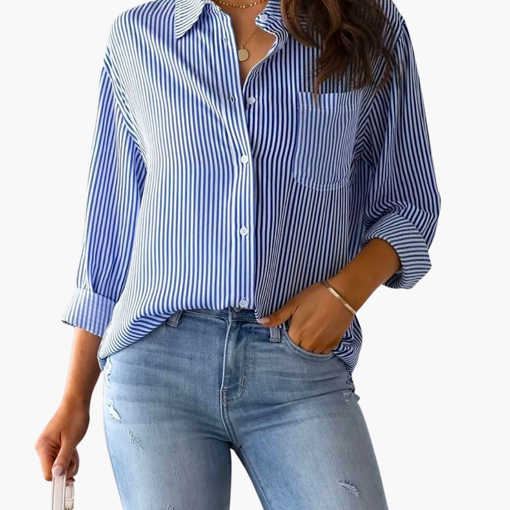 Striped Long-Sleeve Blouse for Women - Casual Summer Shirt