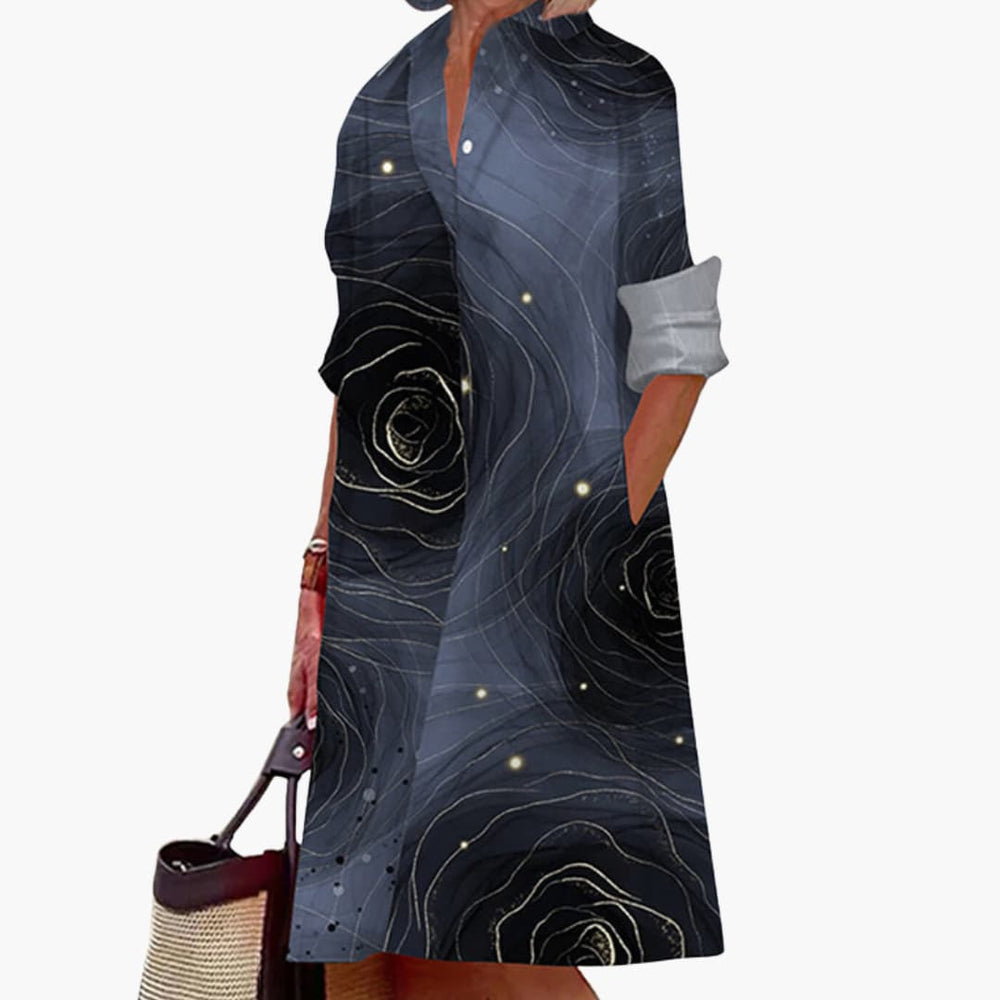 Women’s midi dress with long sleeves and shirt collar