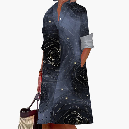 Women’s midi dress with long sleeves and shirt collar