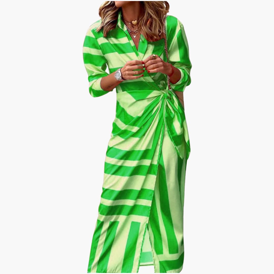 Shirt Dress Women’s Striped - Wrap Midi with Waist Tie Detail