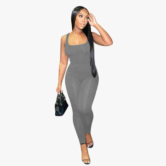 Women's full-length sleeveless jumpsuit with compression support