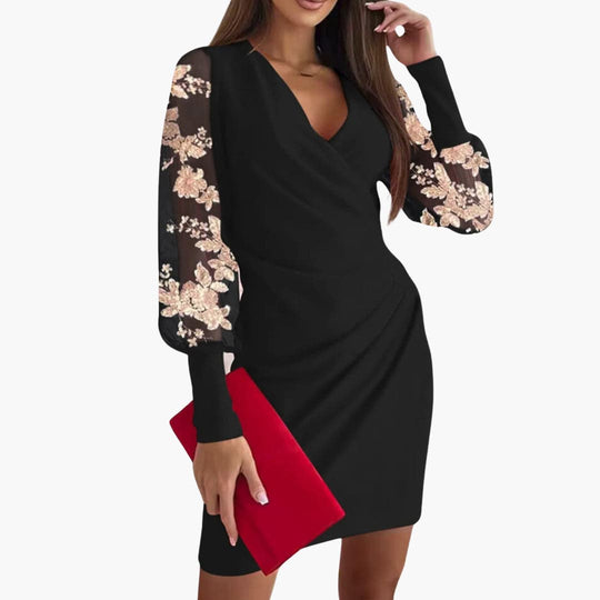 V-Neck Wrap Dress for Women – Elegant Lace Detail Design