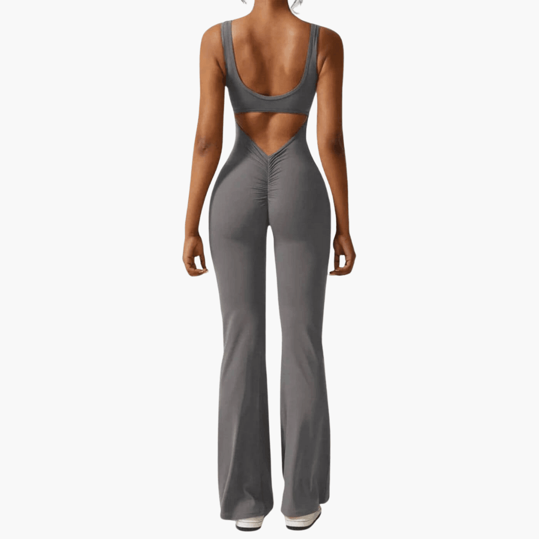 Women’s sleeveless jumpsuit with scoop neck and flared legs