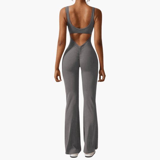 Women’s sleeveless jumpsuit with scoop neck and flared legs