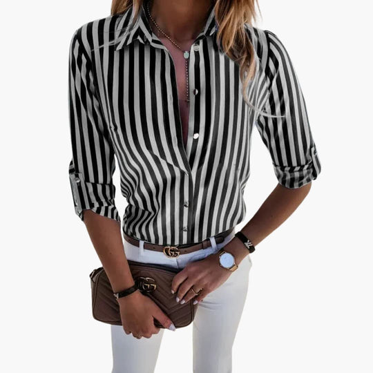 Women’s blouse with long sleeves and vertical stripes