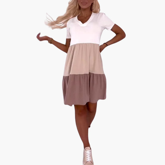 Casual Dress - Women’s Colourblock T-Shirt Style, Relaxed Fit