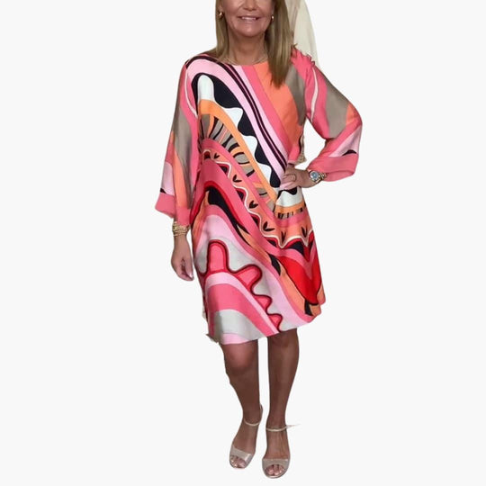 Printed Midi Dress with Bell Sleeves - Casual Fit for Women