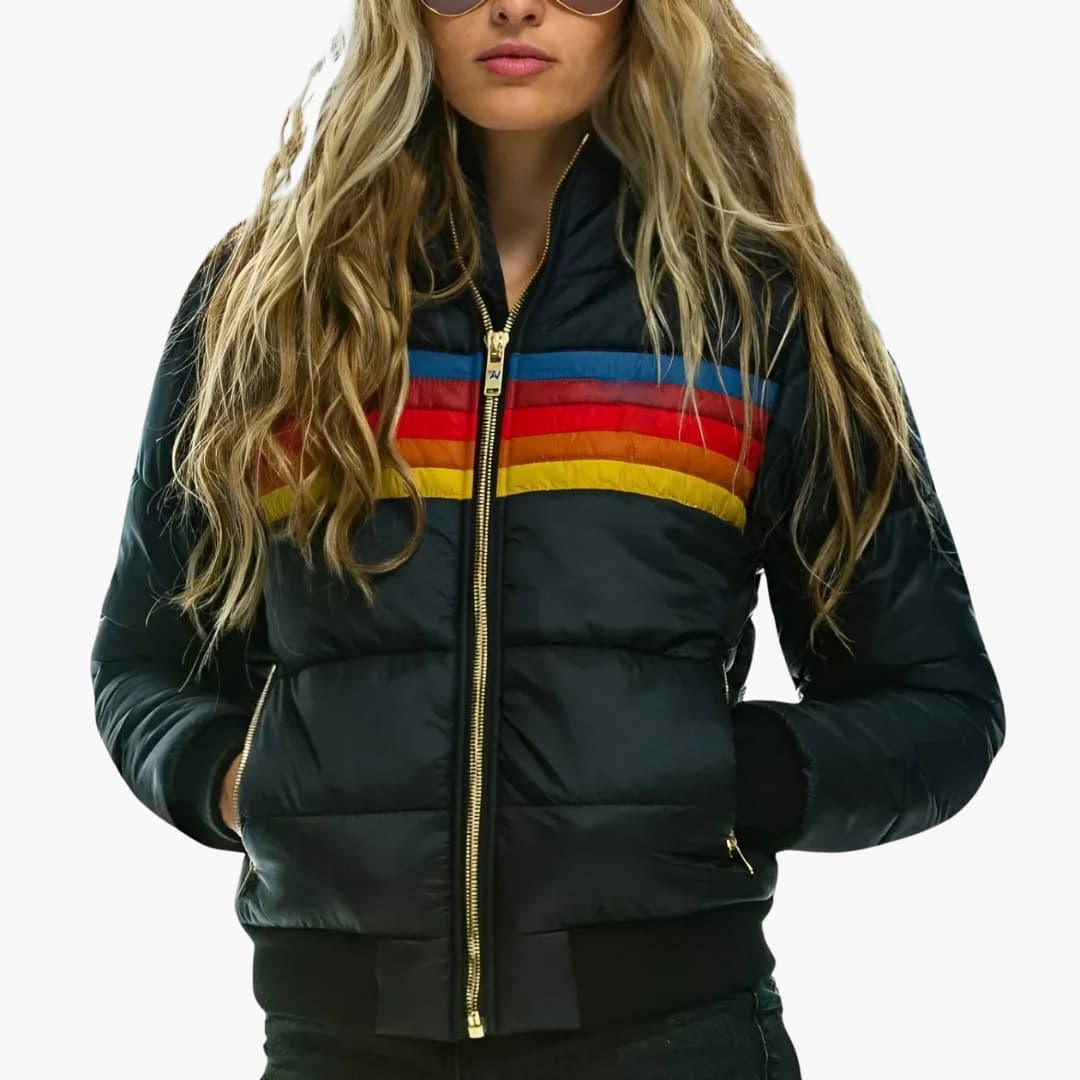 Striped Puffer Jacket – Women's Sporty & Stylish Outerwear