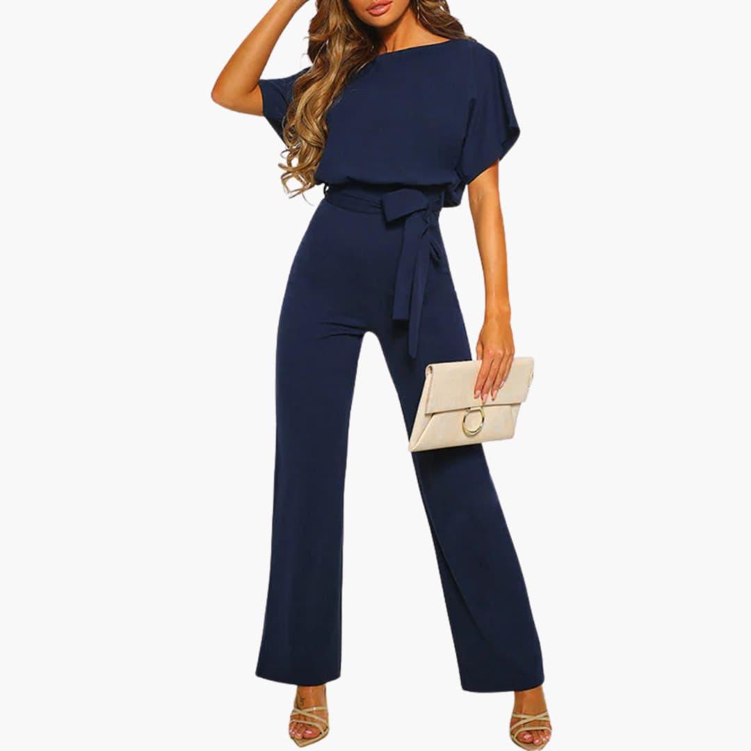 Elegant Wide-Leg Jumpsuit – Women's Belted Formal Wear