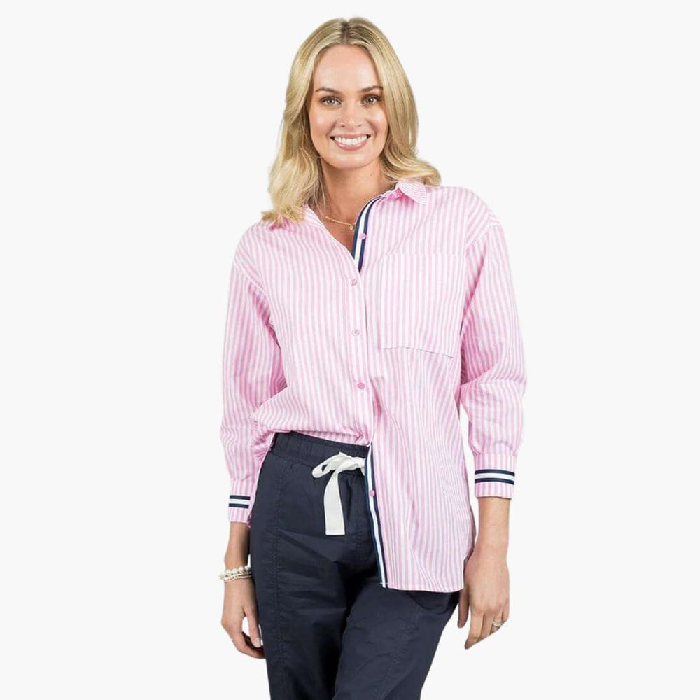 Women’s button-up shirt with stripes and long sleeves