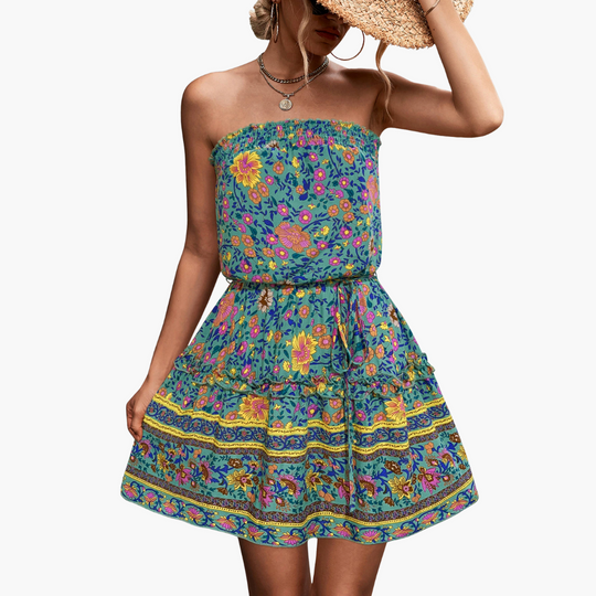 Floral Tube Top Mini Dress - Women's Summer Holiday Outfit