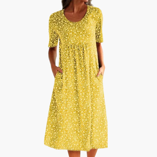 Women’s boho midi dress with short sleeves and pockets