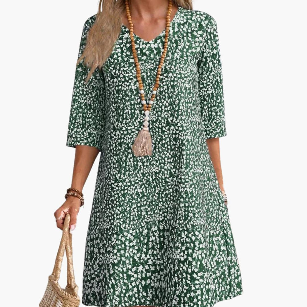 Elegant Shirred Waist Women’s - Midi Dress in Floral Print