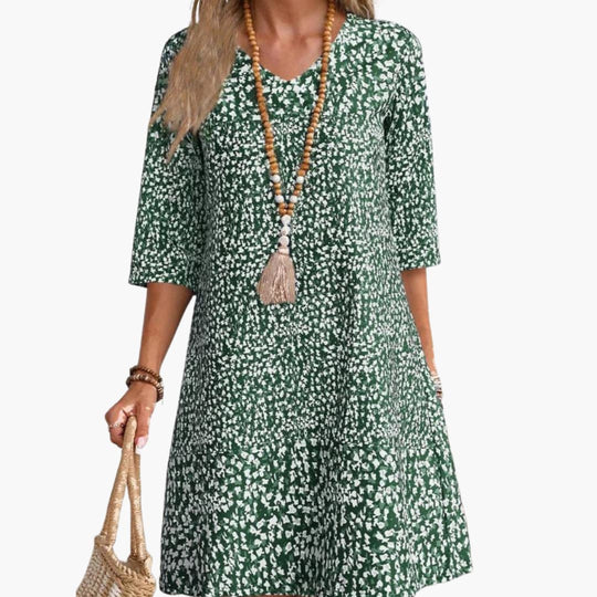Elegant Shirred Waist Women’s - Midi Dress in Floral Print