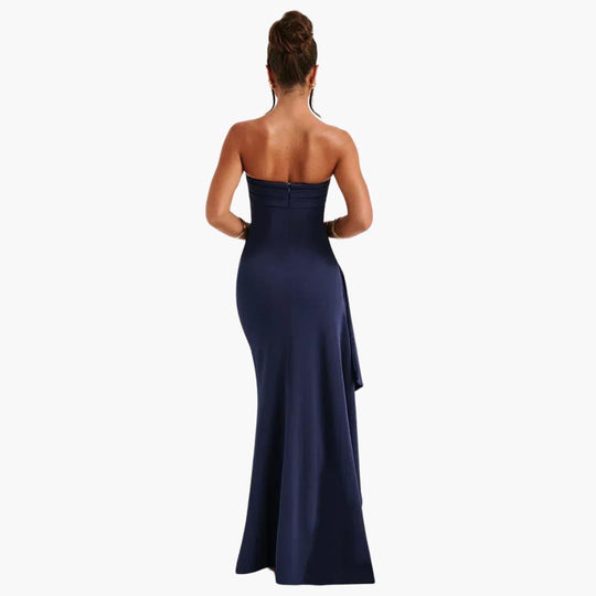 Women’s strapless floor-length evening dress with slit