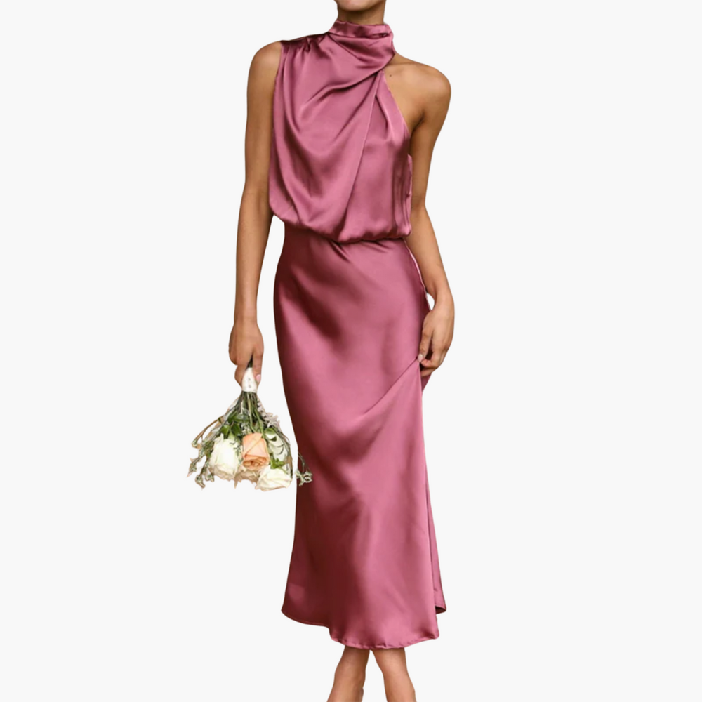 Gown with One-Shoulder Draped Neckline - Women's Formal Wear