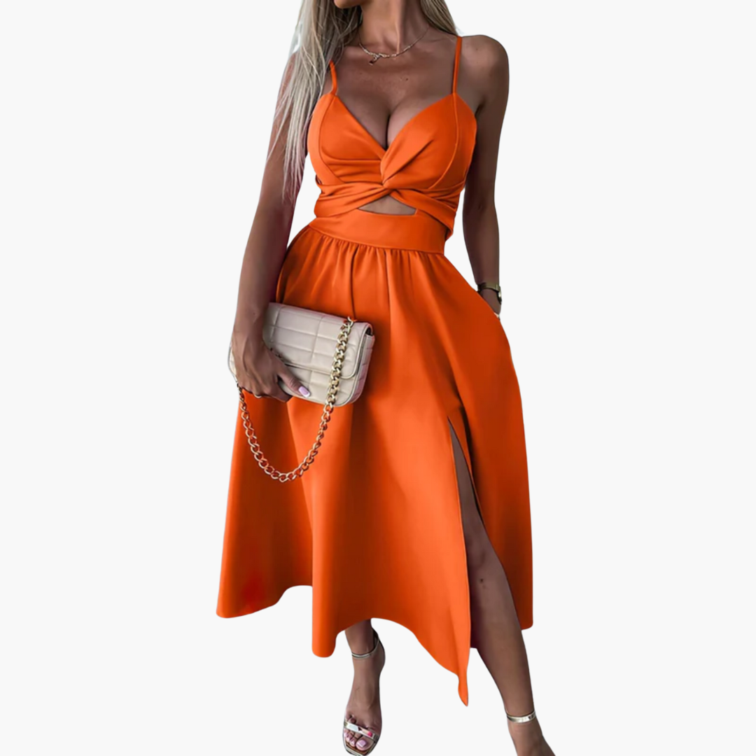 Cut-Out Midi Dress - Women's Twist Front Spaghetti Strap