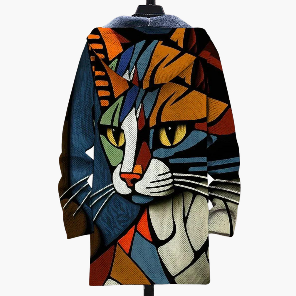 Cat Print Fleece Jacket - Men's Graphic Zip Up Hoodie