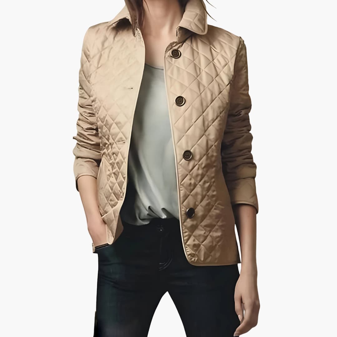 Women’s fleece-lined winter jacket with quilted texture and collar