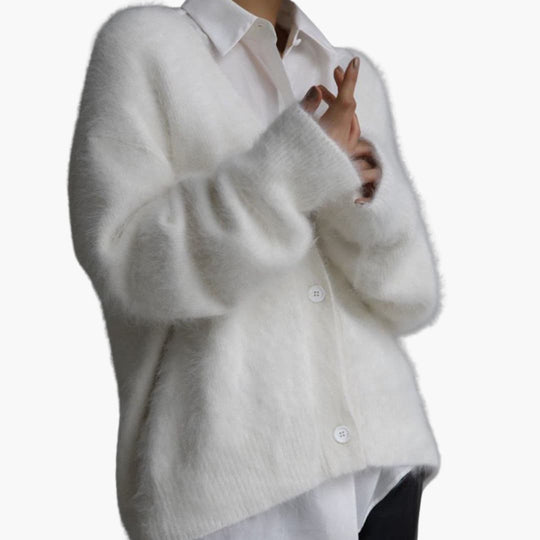 Women’s all-season sweater with long sleeves and button front
