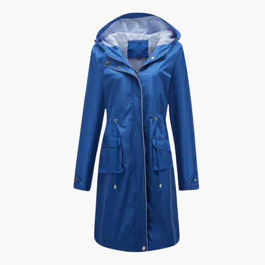 Women’s hooded trench coat with zip and drawstring waist