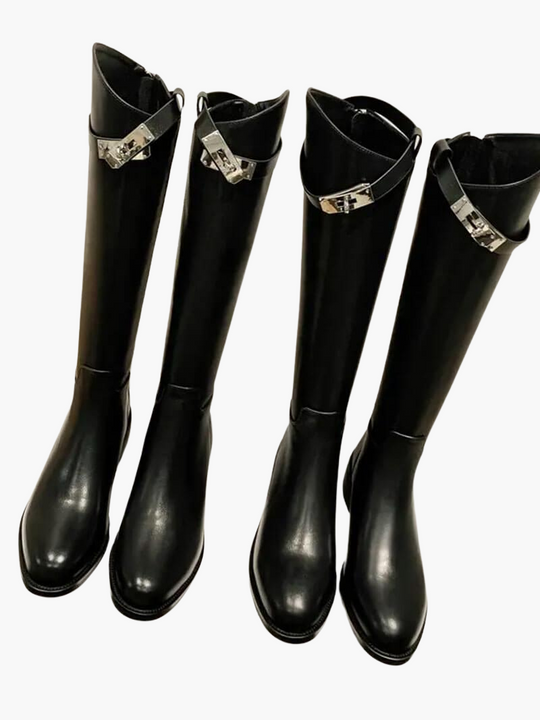 Elegant Leather Knee High Boots - Women's Classic Riding Style